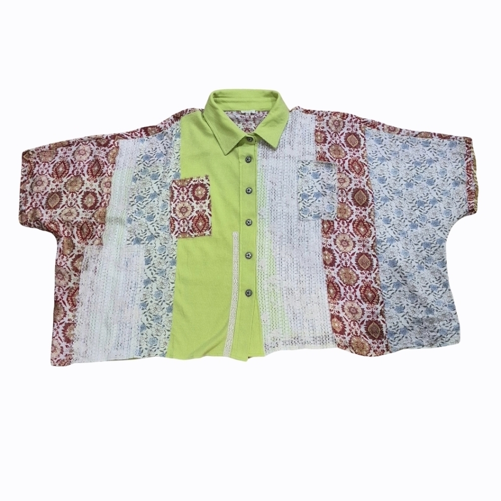 POL Patchwork Oversized Button Down, Lace Floral … - image 9